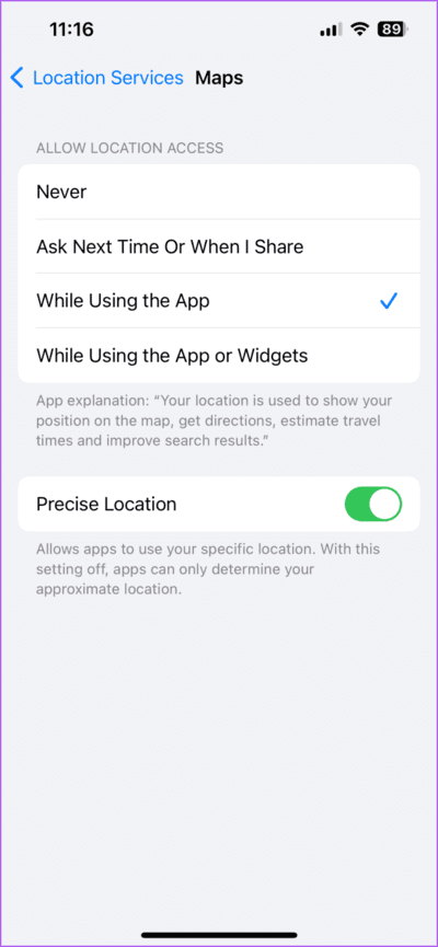 enable-location-access-for-Apple-Maps-on-iPhone-710x1536-1 أفضل 5 إصلاحات لعدم عمل الوضع الداكن في Apple Maps على iPhone و Mac
