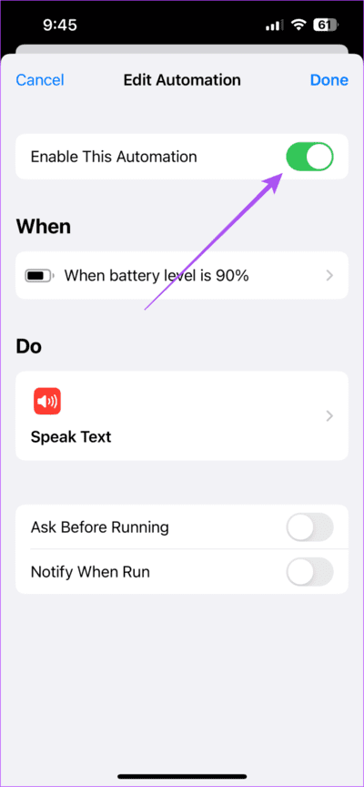 enable-this-automation-shortcuts-iphone-711x1536-1 أفضل 6 إصلاحات لعدم عمل الأتمتة في تطبيق Shortcuts على iPhone