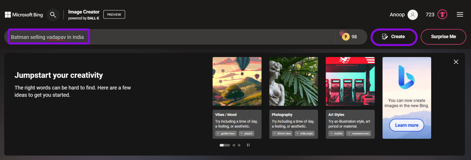 enter-the-prompt-and-hti-create-1536x524-1 كيفية استخدام Bing Image Creator لإنشاء صور AI رائعة