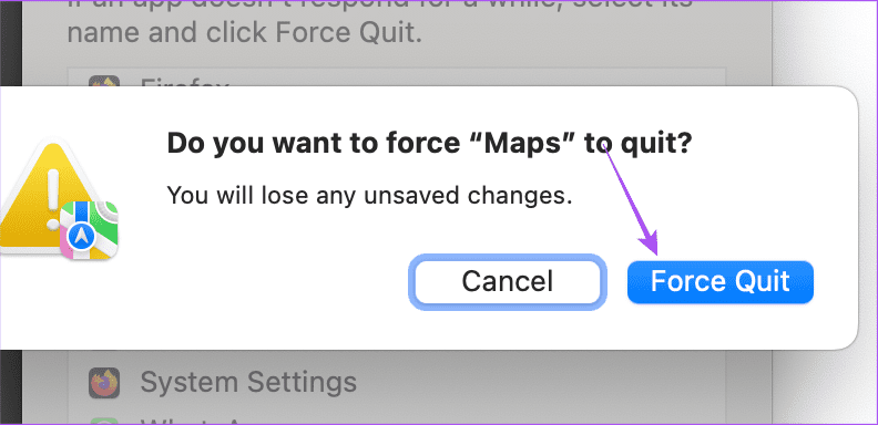 force-quit-Apple-Maps-on-mac أفضل 5 إصلاحات لعدم عمل الوضع الداكن في Apple Maps على iPhone و Mac