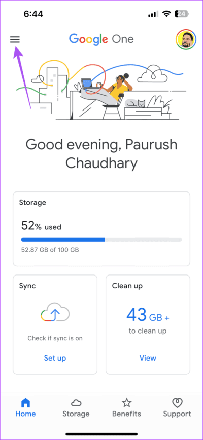 hamburger-menu-google-one-mobile-711x1536-1 كيفية مشاركة خطة تخزين Google One مع العائلة على الهاتف المحمول وسطح المكتب