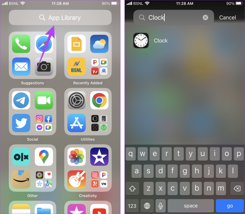 iPhone-App-Library-Clock كيفية إضافة التاريخ والوقت والطقس إلى الشاشة الرئيسية