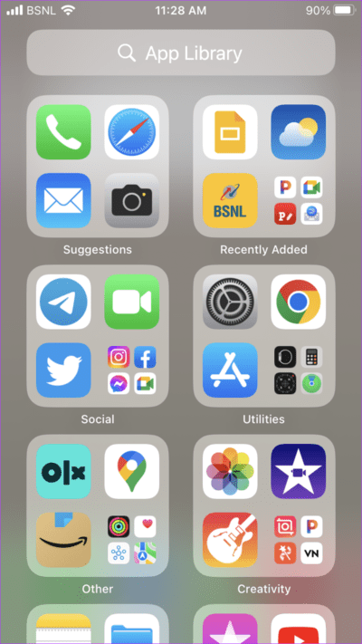 iPhone-App-Library-View كيفية إضافة التاريخ والوقت والطقس إلى الشاشة الرئيسية
