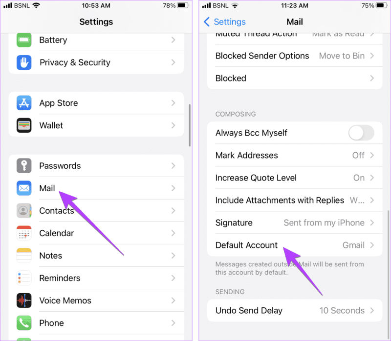 iPhone-Mail-Default-Account 3 طرق لإضافة بريد إلكتروني آخر إلى iPhone