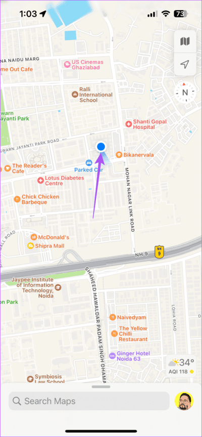 live-location-pointer-maps-ipjhone-711x1536-1 كيفية مشاركة الموقع المباشر باستخدام Apple Maps على iPhone و iPad و Mac