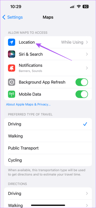 location-settings-Maps-iPhone-711x1536-1 أفضل 6 إصلاحات لعدم ظهور سهم الاتجاه في Apple Maps على iPhone