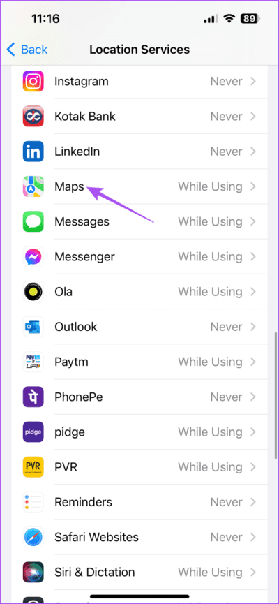 maps-location-settings-iPhone-710x1536-1 أفضل 5 إصلاحات لعدم عمل الوضع الداكن في Apple Maps على iPhone و Mac