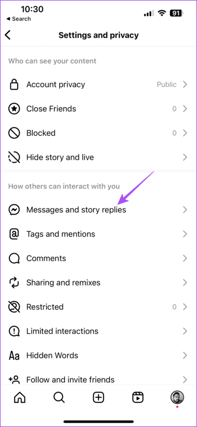 message-and-story-replies-settings-instagram-710x1536-1 أفضل 5 إصلاحات لعدم عمل ردود الفعل على الرسائل في Instagram