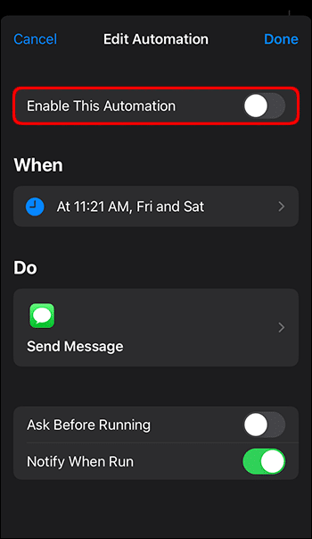 remove-the-automation-task-2 كيفية جدولة إرسال رسالة نصية في IMessage