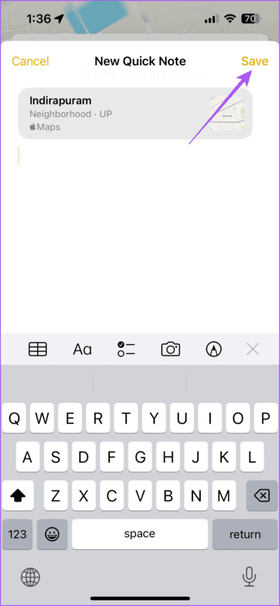 save-live-location-in-Notes-app-iphone-710x1536-1 كيفية مشاركة الموقع المباشر باستخدام Apple Maps على iPhone و iPad و Mac