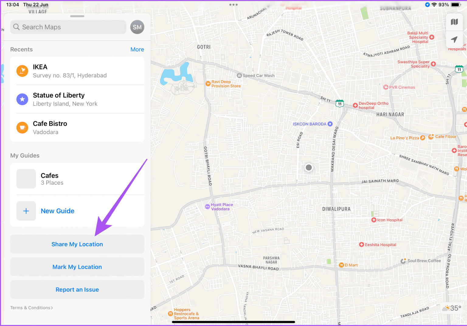 share-my-location-Maps-app-iPad-1536x1073-1 كيفية مشاركة الموقع المباشر باستخدام Apple Maps على iPhone و iPad و Mac