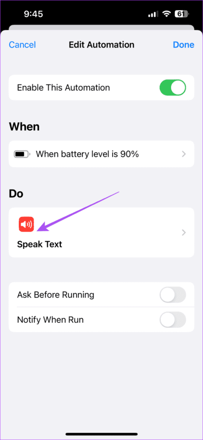 speak-text-shortcuts-iphone-711x1536-1 أفضل 6 إصلاحات لعدم عمل الأتمتة في تطبيق Shortcuts على iPhone