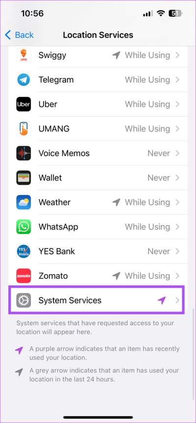 system-services-location-services-iphone-711x1536-1 أفضل 6 إصلاحات لعدم ظهور سهم الاتجاه في Apple Maps على iPhone