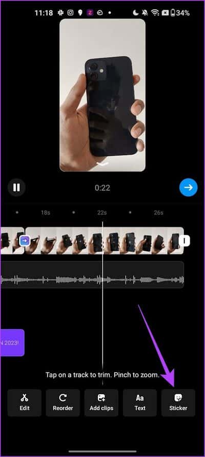 tap-on-sticker كيفية تحرير Reels باستخدام محرر Instagram المدمج