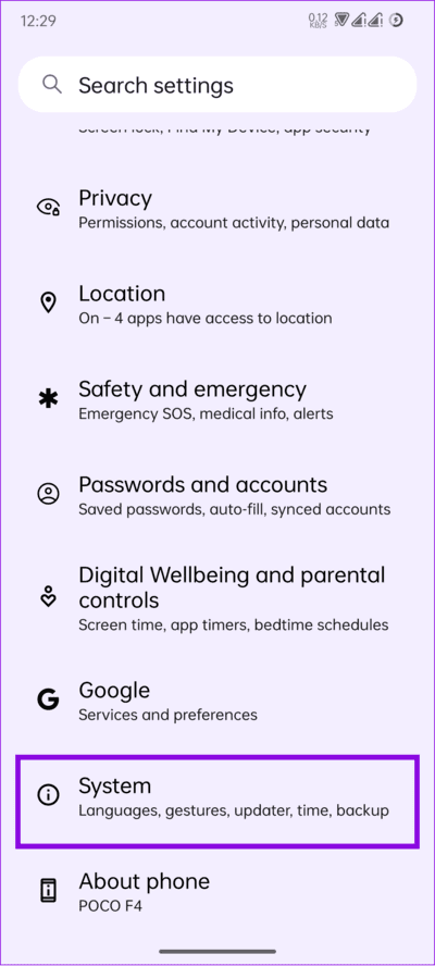 tap-system-in-Settings كيفية تغيير اللغة على هاتف Android