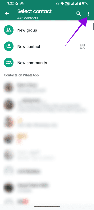 tap-the-three-dots-at-the-top-right-corner-3 8 طرق لإصلاح عدم عرض أسماء جهات الاتصال على Whatsapp