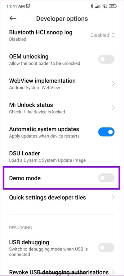 toggle-on-Demo-mode 12 طريقة لإزالة رمز المفتاح على هاتف Android