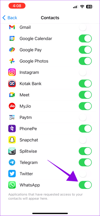 toggle-on-WhatsApp 8 طرق لإصلاح عدم عرض أسماء جهات الاتصال على Whatsapp