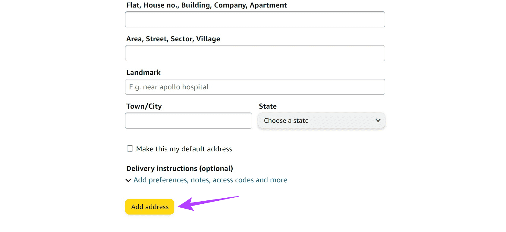 Add-new-address-to-Amazon 9 طرق لإصلاح خطأ "لا يمكن شحن هذا العنصر" على Amazon