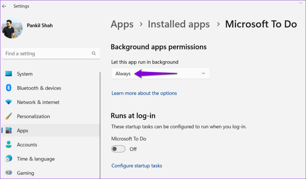 Allow-Microsoft-To-Do-Run-in-the-Background-1024x599-1 أفضل 7 طرق لإصلاح عدم مزامنة تطبيق Microsoft To Do على Windows