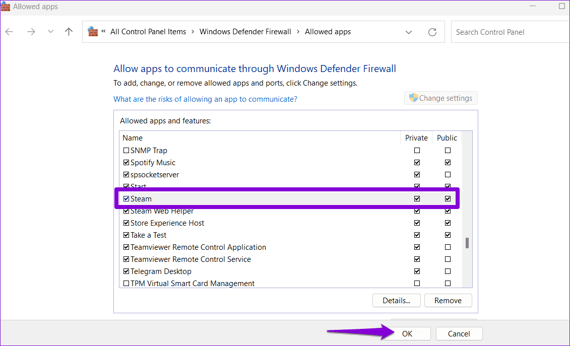 Allow-Steam-Through-Windows-Firewall أفضل 7 طرق لإصلاح خطأ رفض الوصول في Steam على Windows