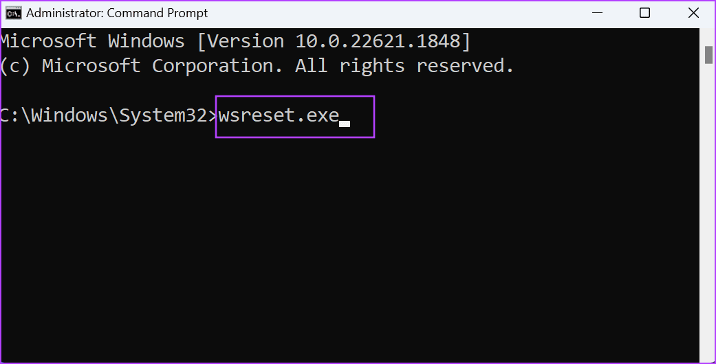 Attempt-WSreset-With-An-Elevated-Command-Prompt أفضل 8 طرق لإصلاح مشكلة "لا يمكن إعادة تعيين Microsoft Store" على Windows 11