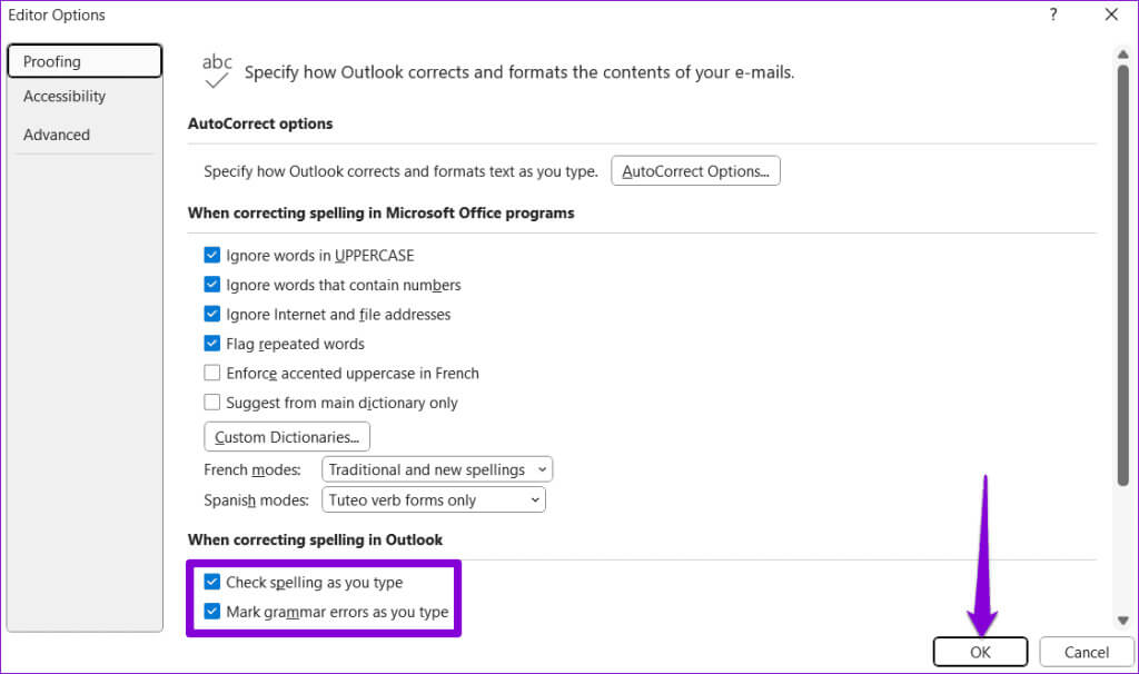 AutoCorrect-Settings-in-Outlook-1024x606-1 أفضل 6 إصلاحات لعدم عمل التدقيق الإملائي في Microsoft Outlook لـ Windows