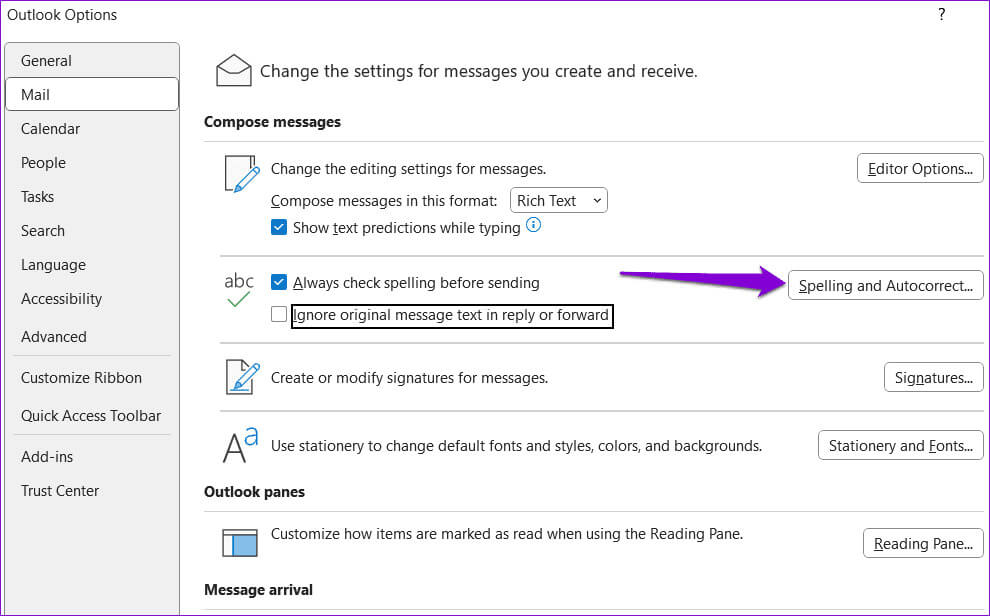 AutoCorrect-in-Outlook أفضل 6 إصلاحات لعدم عمل التدقيق الإملائي في Microsoft Outlook لـ Windows