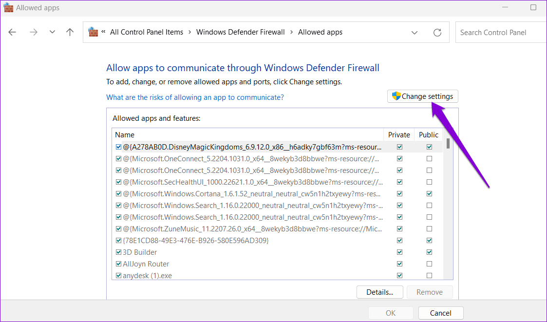 Change-Firewall-Settings أفضل 7 طرق لإصلاح خطأ رفض الوصول في Steam على Windows
