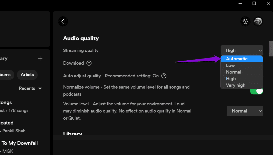 Change-Streaming-Quality-in-Spotify-for-Desktop أفضل 9 طرق لإصلاح خطأ "Spotify لا يمكنه تشغيل هذا الآن"