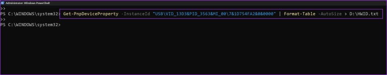 Check-Hardware-ID-using-Using-Powershell-3-768x149-1 4 طرق سريعة للتحقق من معرف الجهاز (HWID) في Windows 11