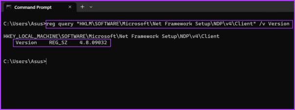 Check-NET-Framework-Version-using-cmd-2 5 طرق سريعة للتحقق من إصدار .NET Framework على Windows 10 و Windows 11