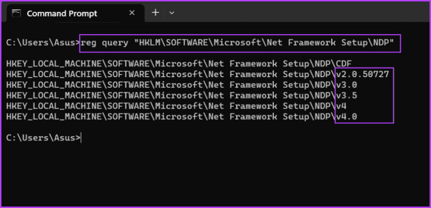 Check-NET-Framework-Version-using-cmd 5 طرق سريعة للتحقق من إصدار .NET Framework على Windows 10 و Windows 11