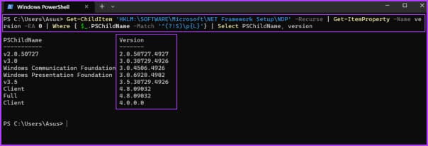 Check-NET-Framework-Version-using-powershell 5 طرق سريعة للتحقق من إصدار .NET Framework على Windows 10 و Windows 11