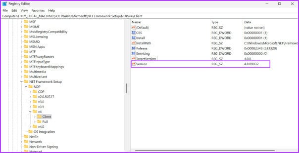 Check-NET-Framework-Version-using-registry-editor-4 5 طرق سريعة للتحقق من إصدار .NET Framework على Windows 10 و Windows 11