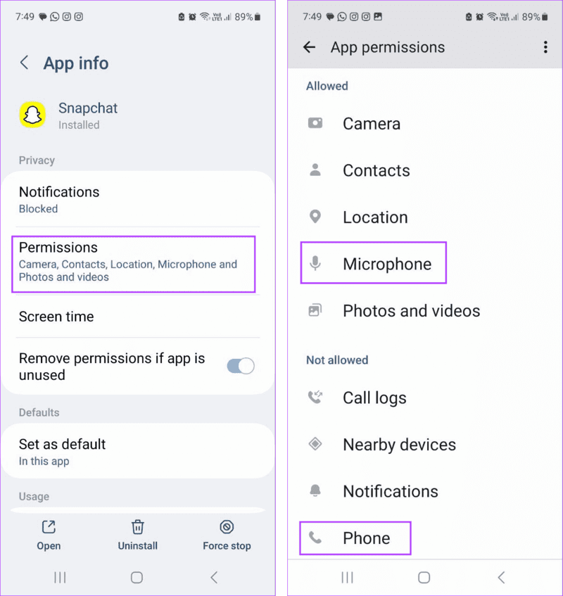 Check-Snapchat-Permission-on-Android 8 طرق لإصلاح عدم عمل صوت Snapchat على التطبيق