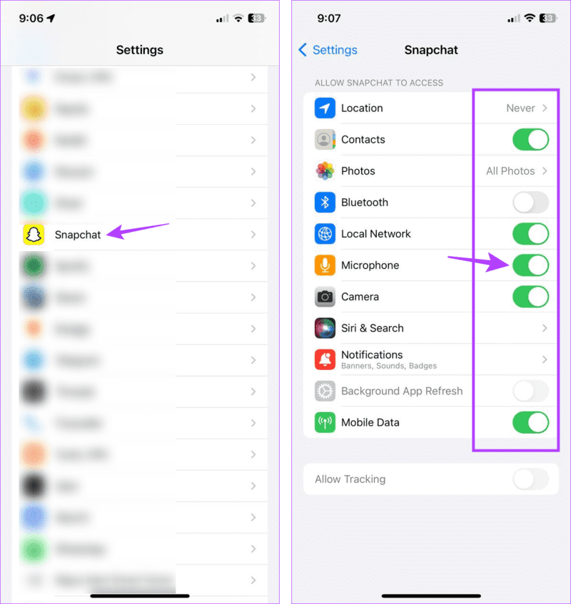 Check-Snapchat-Permission-on-iPhone 8 طرق لإصلاح عدم عمل صوت Snapchat على التطبيق