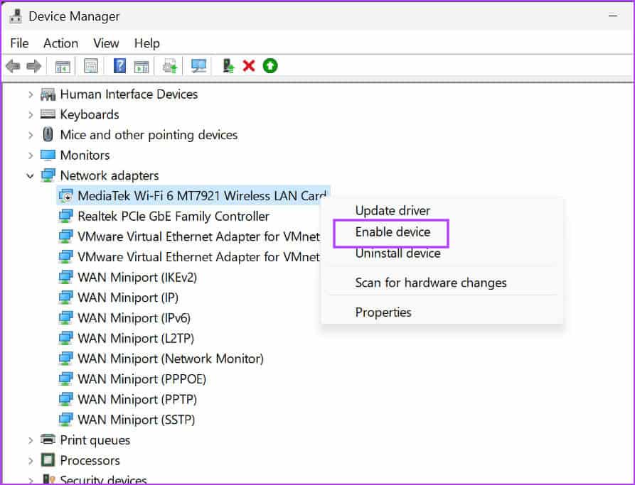Check-WLAN-Adapter-In-Device-Manager-2 أفضل 8 طرق لإصلاح خطأ "تعذر على Windows بدء تشغيل WLAN AutoConfig Service"