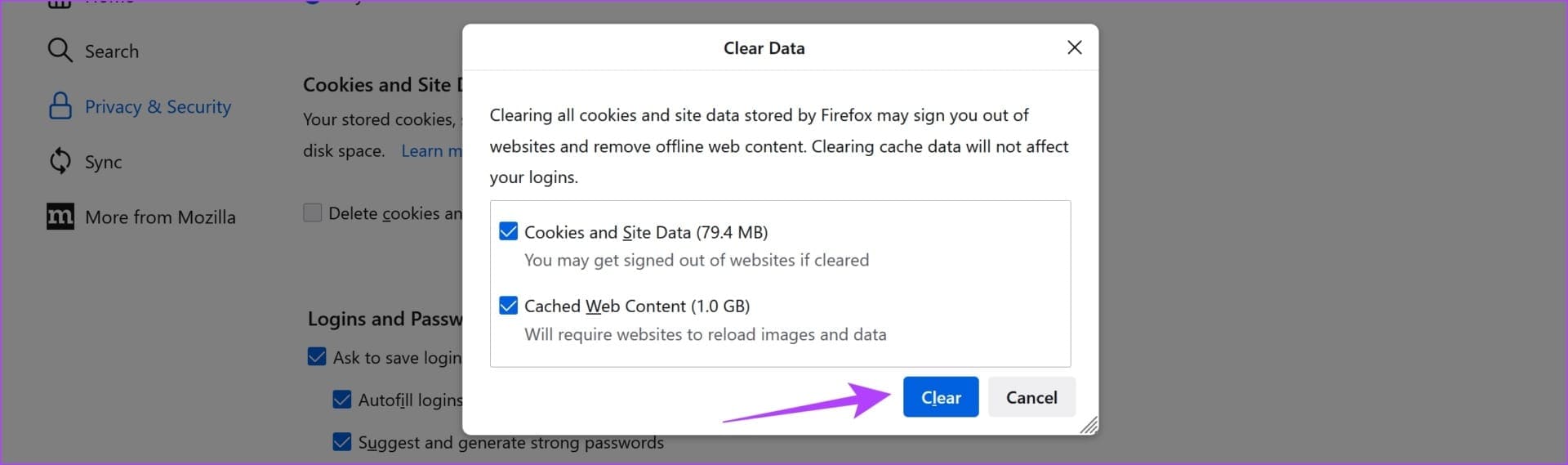 Clear-Firefox 11 طريقة لإصلاح "حدث خطأ" في Apple TV Plus على Windows