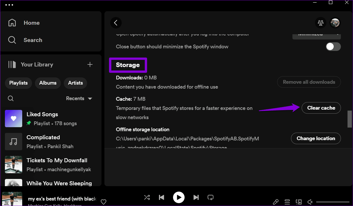 Clear-Spotify-Cache-on-Windows أفضل 9 طرق لإصلاح خطأ "Spotify لا يمكنه تشغيل هذا الآن"