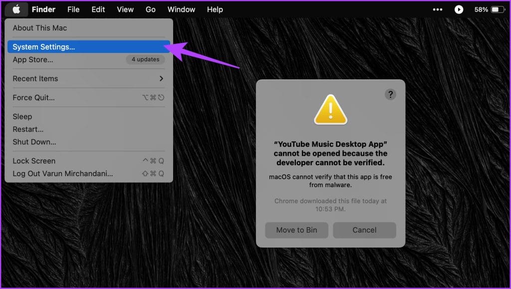 Click-on-the-Apple-logo-in-the-top-left-corner-of-your-desktop-and-select-System-Settings-1024x579-1 كيفية تثبيت تطبيق YouTube Music على سطح المكتب (Windows وMac)