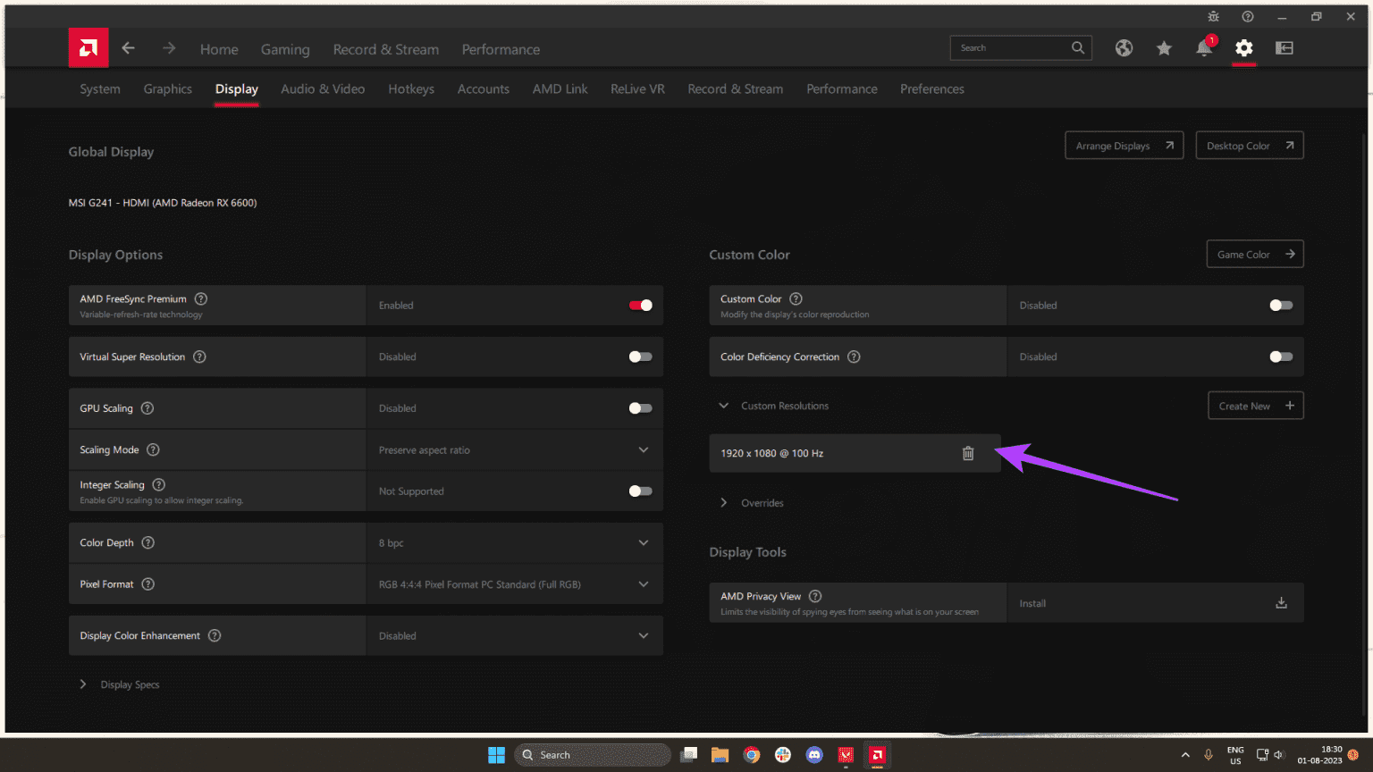 Click-on-your-custom-resolution-to-test-it-out-and-verify-its-stability-1536x864-1 كيفية رفع تردد التشغيل على الشاشة: NVIDIA و AMD و Intel GPUs