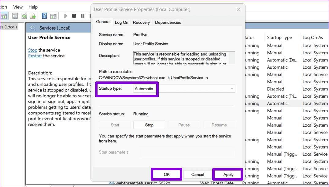 Configure-User-Profile-Service-on-Windows أهم 5 إصلاحات لخطأ "فشلت خدمة ملف تعريف المستخدم في تسجيل الدخول" في Windows 11