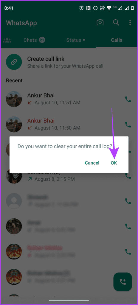 Confirm-Clearing-WhatsApp-Call-History-Android-1-463x1024-1 كيفية حذف سجل مكالمات WhatsApp على أجهزة Android وiOS