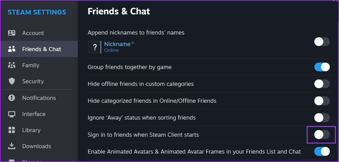 Customize-Friends-and-Chat-Settings-2 أفضل 7 طرق لإصلاح لا يمكن الوصول إلى شبكة أصدقاء Steam على Windows