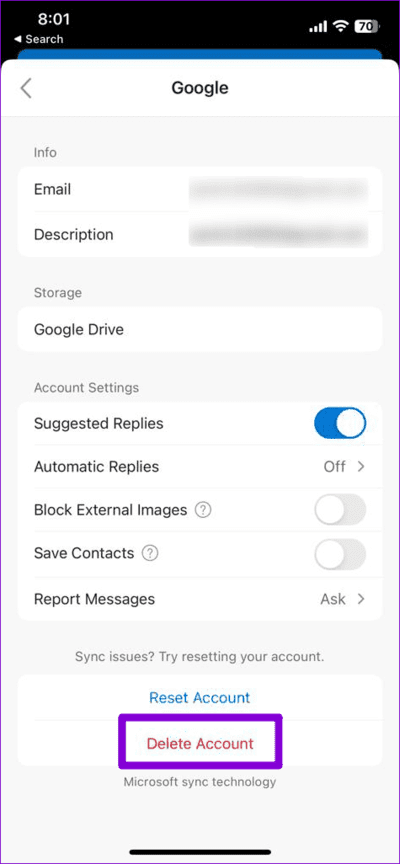 Delete-Account-From-Outlook-App-1 أفضل 7 طرق لإصلاح عدم إرسال رسائل البريد الإلكتروني في Microsoft Outlook على Android و iPhone