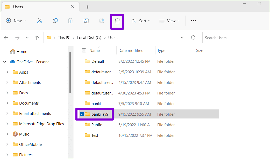 Delete-User-Account-Folder-on-Windows أهم 5 إصلاحات لخطأ "فشلت خدمة ملف تعريف المستخدم في تسجيل الدخول" في Windows 11