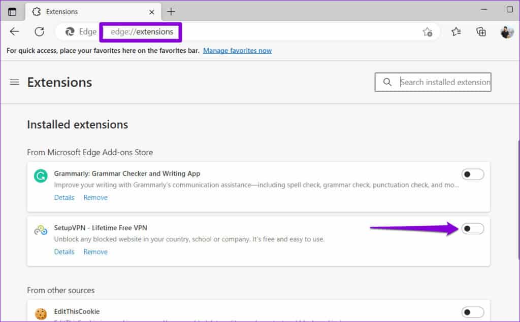 Disable-Extensions-in-Edge-9-1024x635-1 أفضل 8 طرق لإصلاح عدم عمل التدقيق الإملائي في Gmail