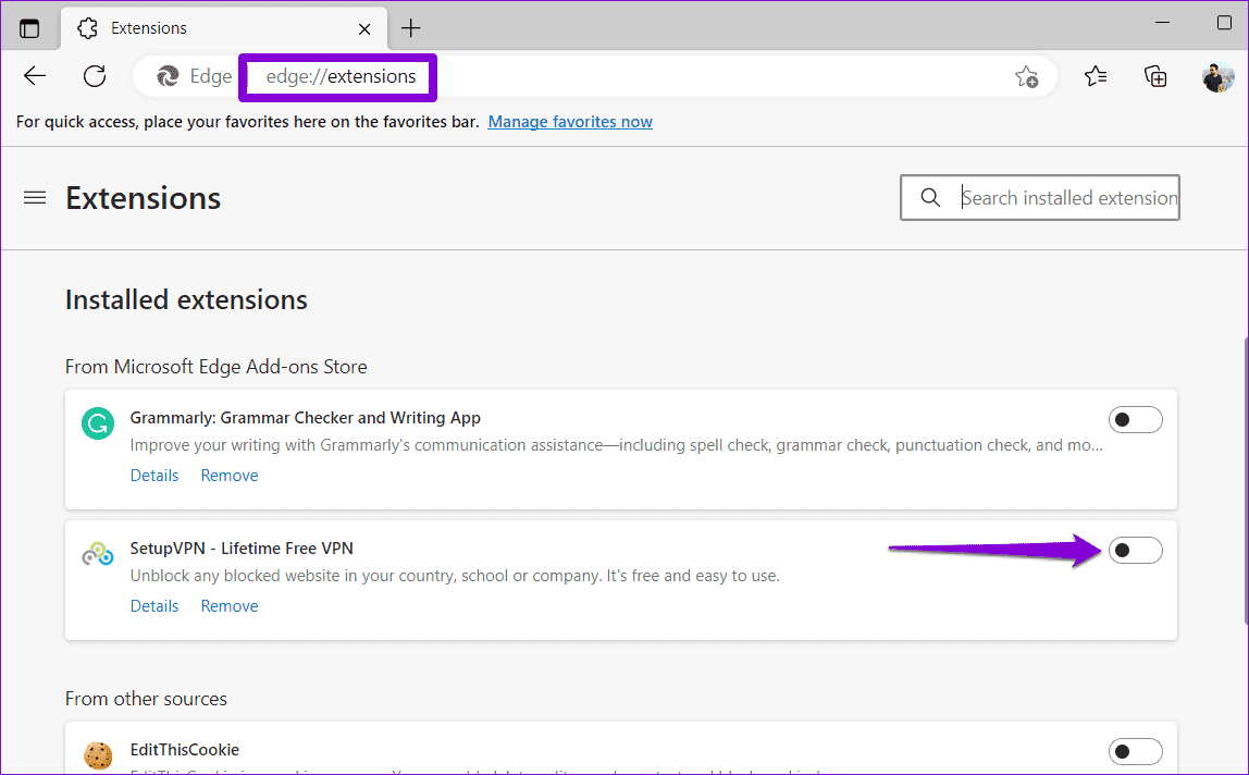 Disable-Extensions-in-Edge-9 أفضل 7 طرق لعدم إرسال الرسائل على Facebook Marketplace