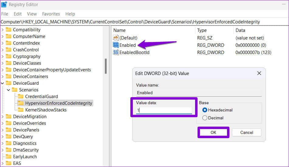 Edit-Registry-Value-1 أهم 6 طرق لإصلاح الخطأ تم إيقاف Memory Integrity في Windows 11